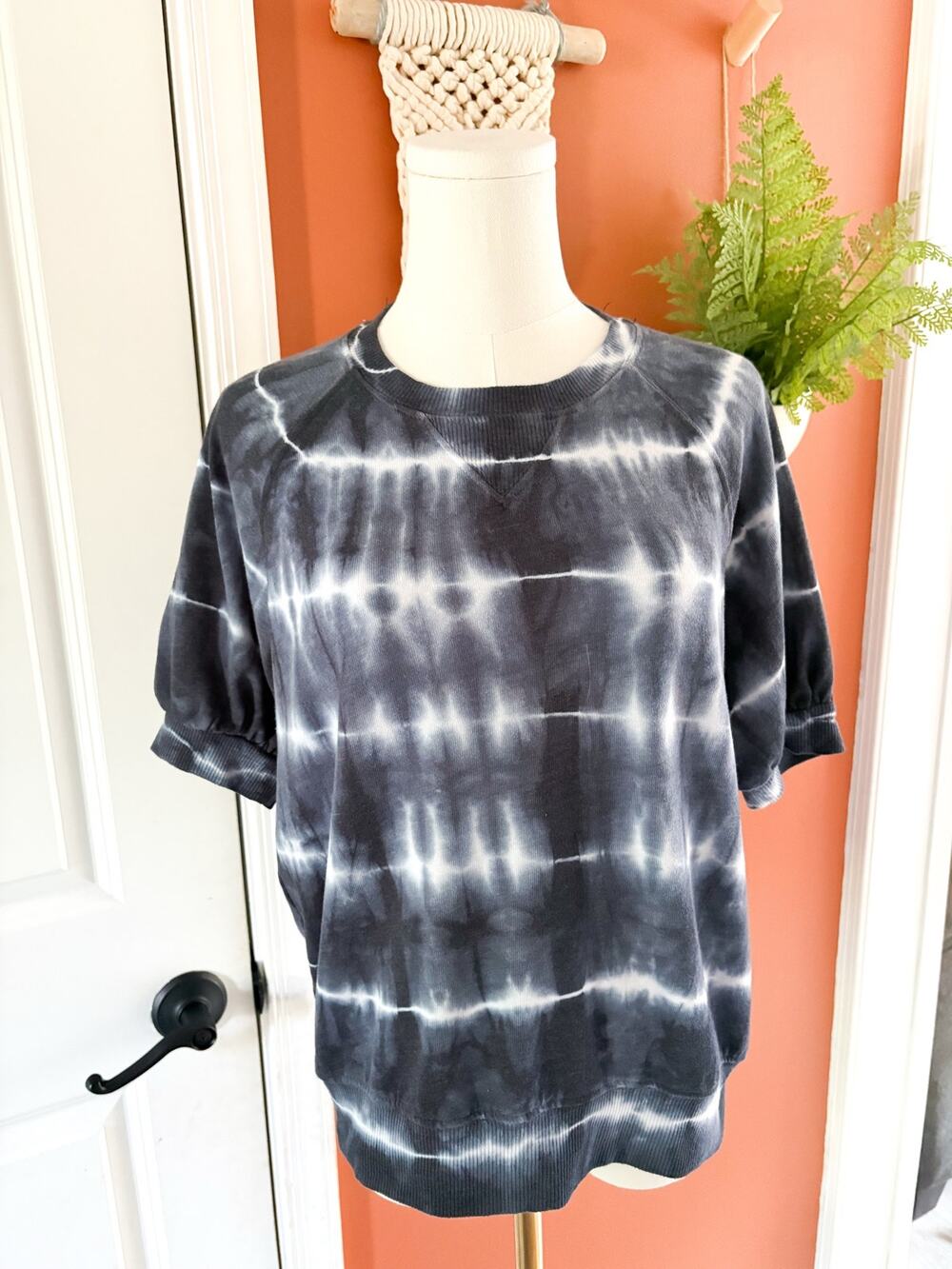 Sundry Tie Dye Puff Sleeve Sweatshirt Size 0 Gray Blue Crewneck Hippie Festival